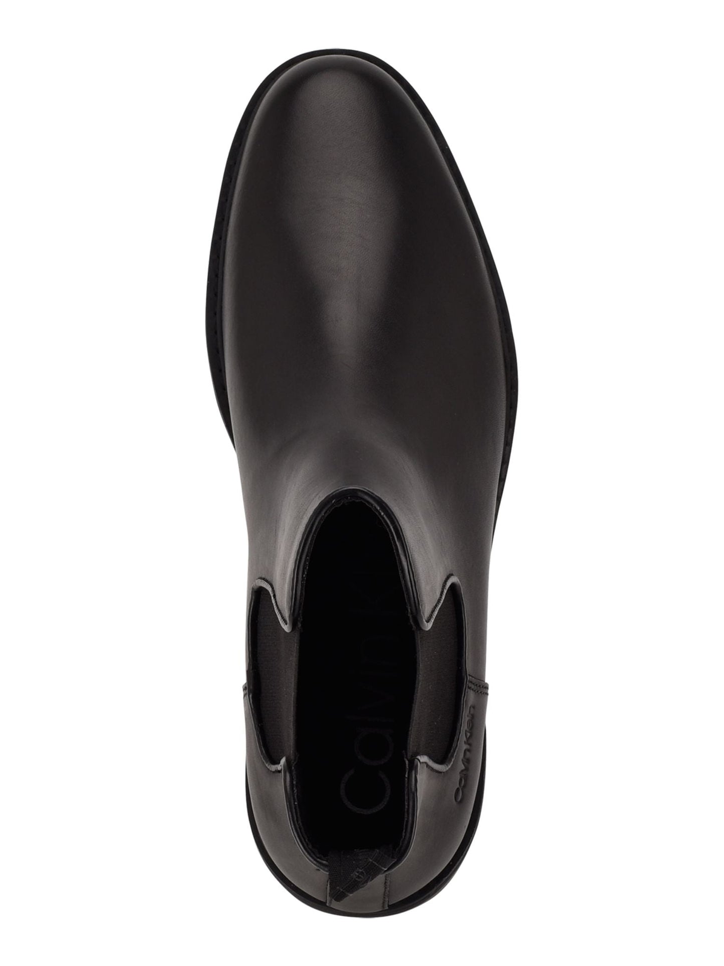 Calvin Klein Masculino Puxador Goring Amortecido Fenwick Bico Redondo Salto Bloco Couro Chelsea Preto Tamanho 7,5 M