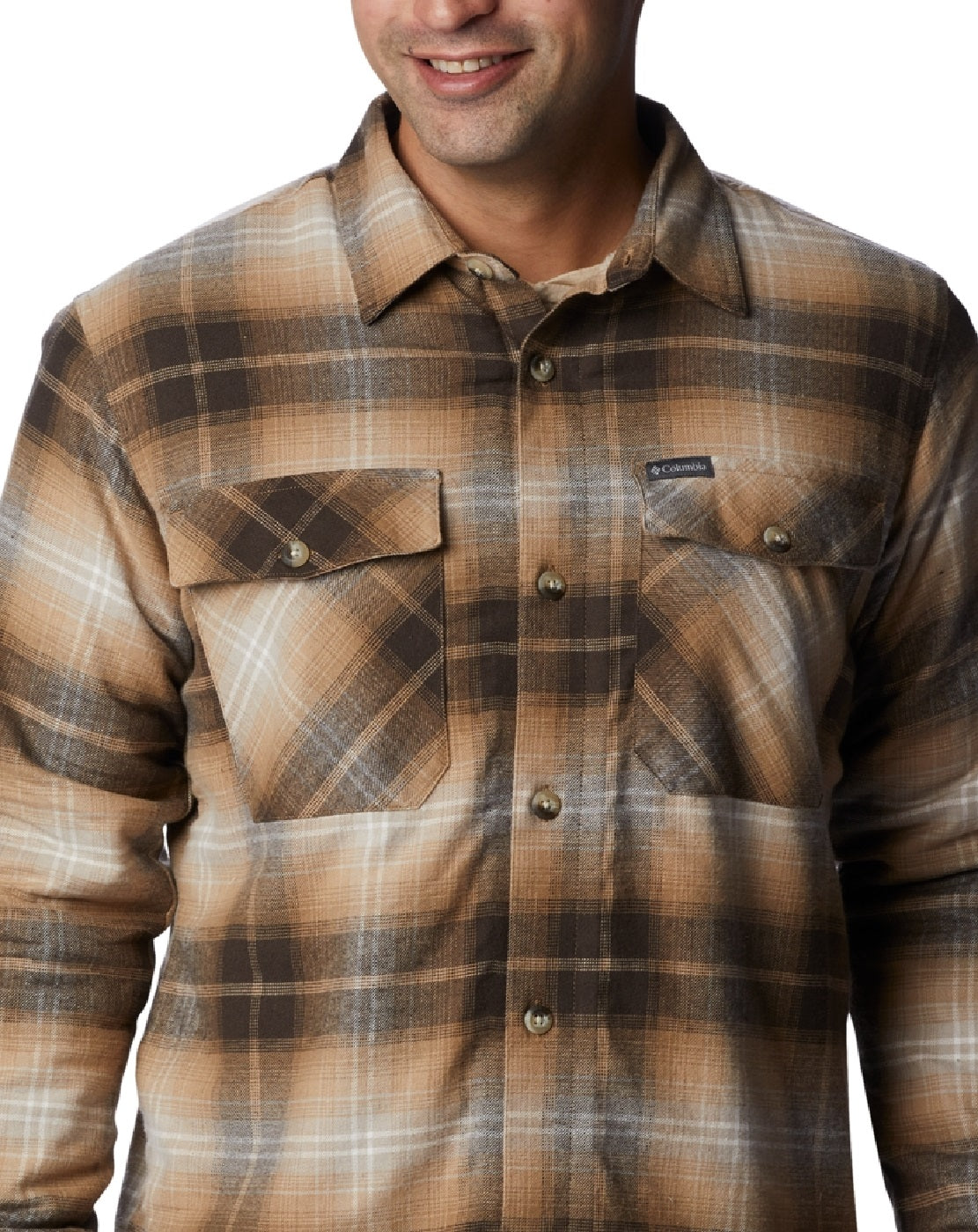 Jaqueta masculina Columbia xadrez com forro de sherpa marrom tamanho extragrande