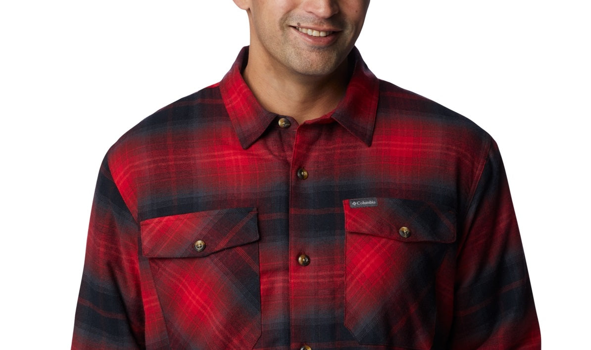 Jaqueta Columbia Masculina Xadrez Sherpa Forrada Vermelha Tamanho Grande