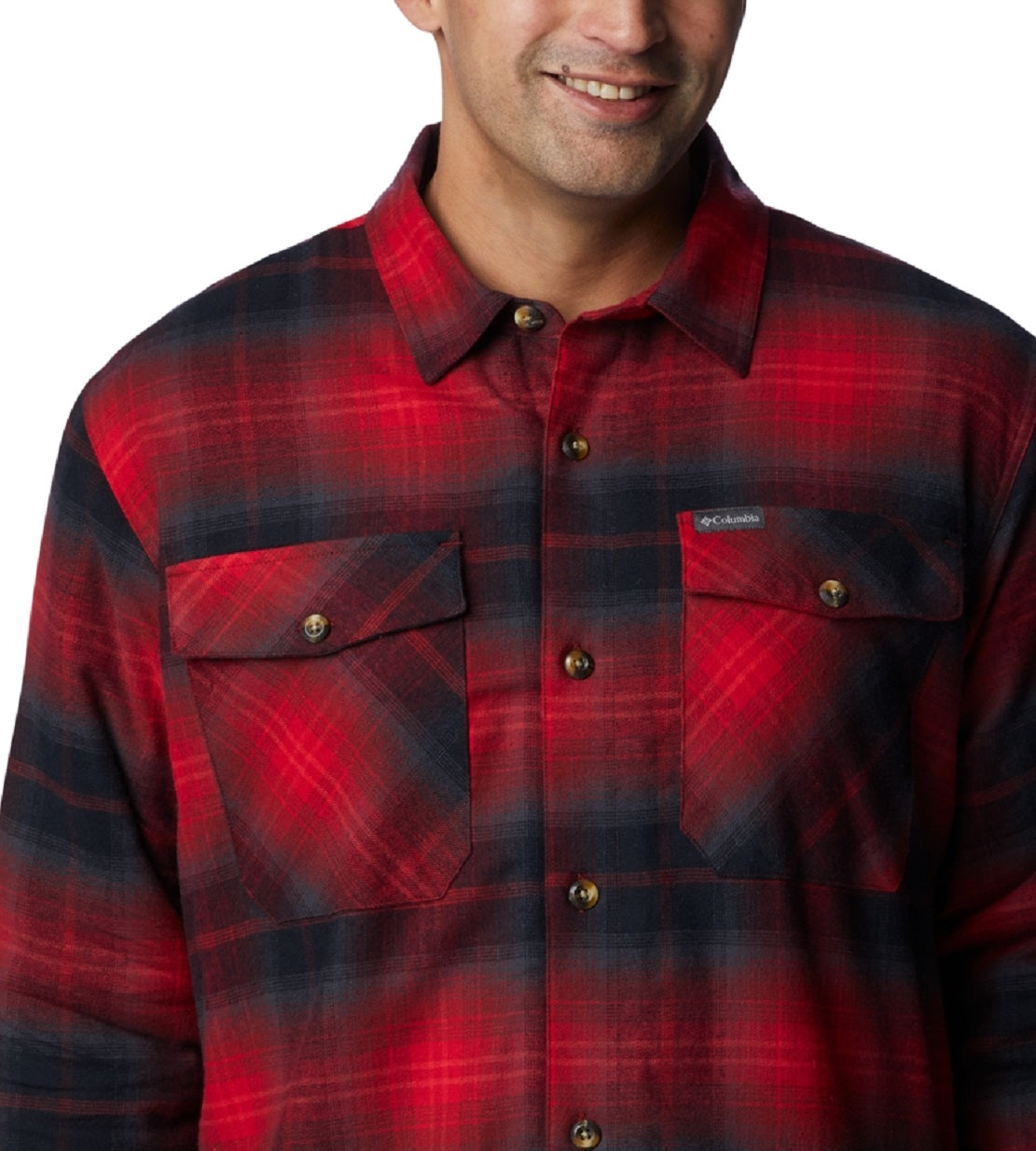 Jaqueta Columbia Masculina Xadrez Sherpa Forrada Vermelha Tamanho Médio