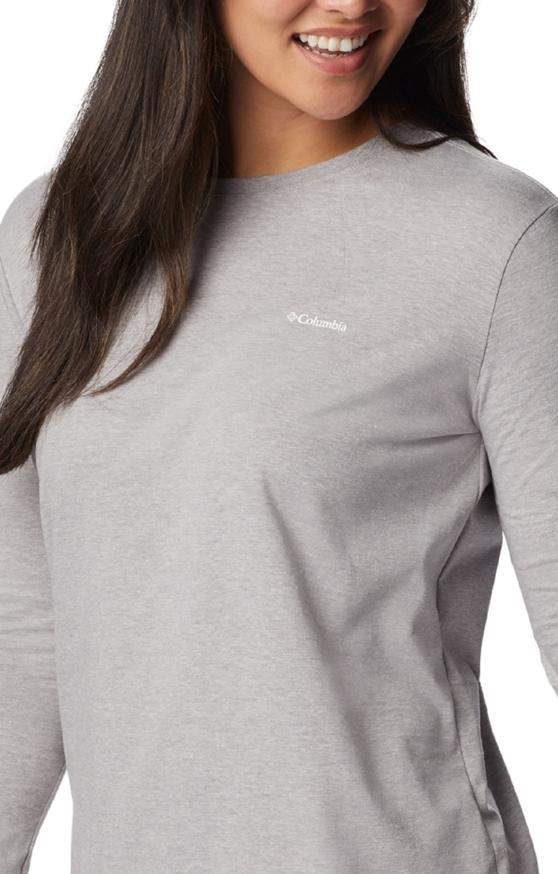 Camiseta Columbia North Cascades de algodão manga comprida feminina, cinza, tamanho grande