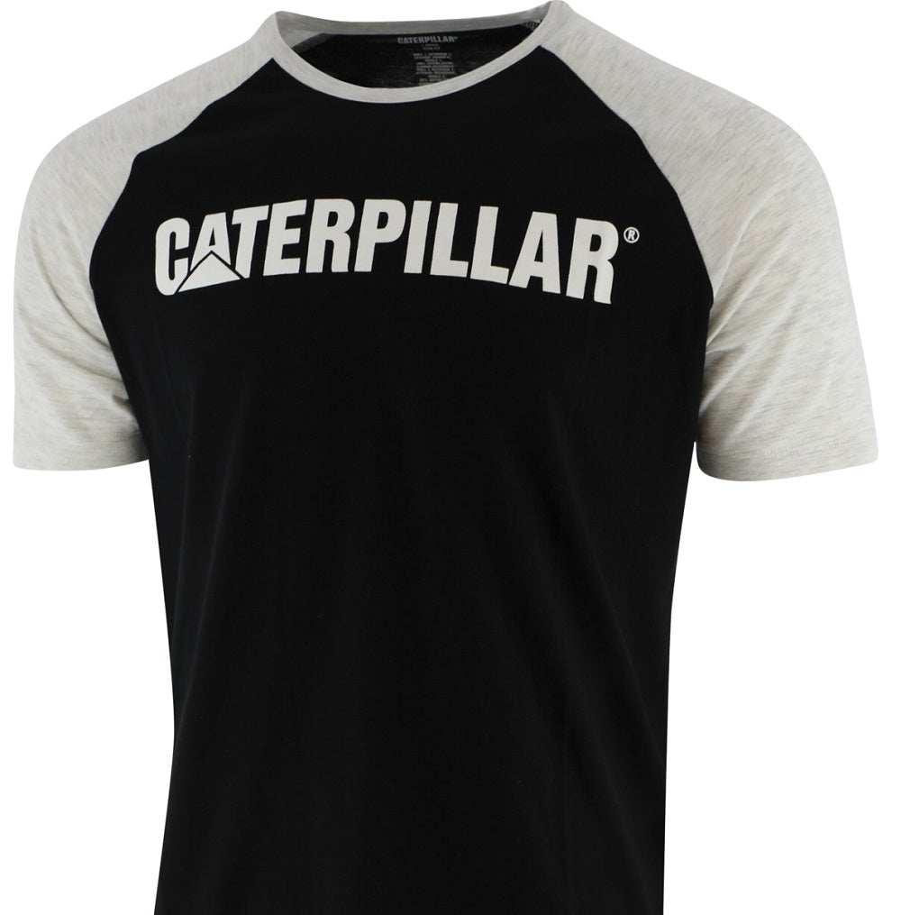 Camiseta masculina com logotipo da equipe Caterpillar, preta, tamanho médio