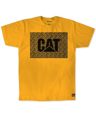 Caterpillar Men's Work Diamond Plate Logo Graphic T-Shirt Yellow Size Small