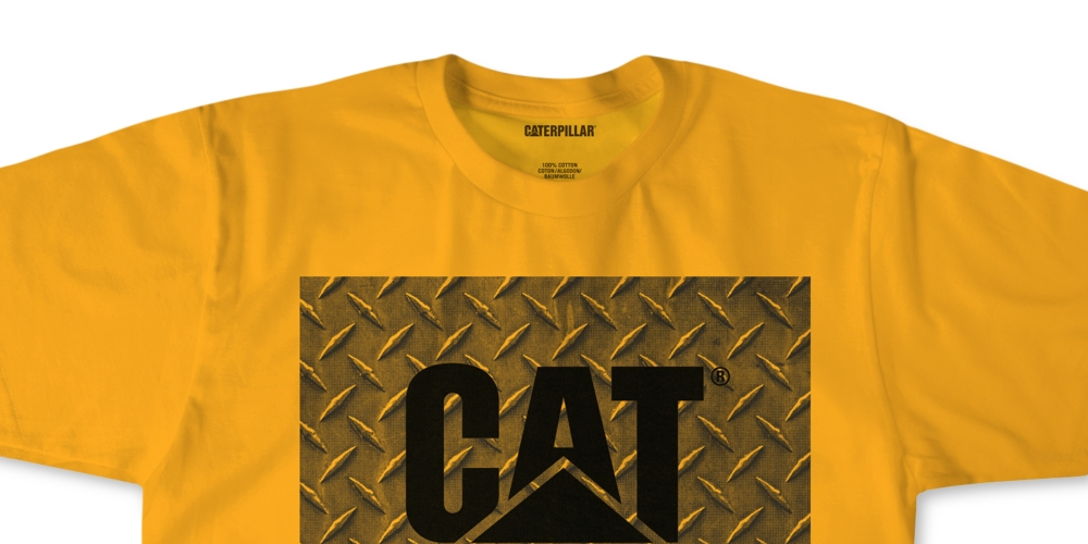 Camiseta masculina Caterpillar com estampa de diamante e logotipo gráfico, tamanho pequeno, amarela