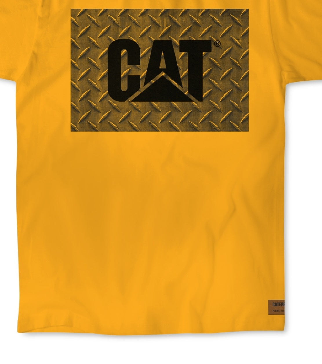 Camiseta masculina Caterpillar com estampa de diamante e logotipo gráfico, tamanho médio, amarela