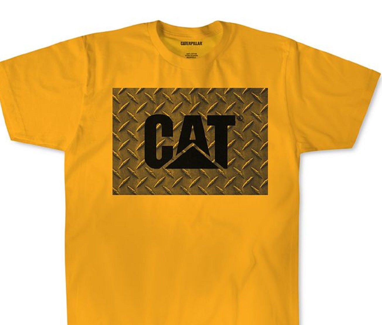 Camiseta masculina Caterpillar com estampa de diamante e logotipo gráfico, tamanho XX-G, amarela