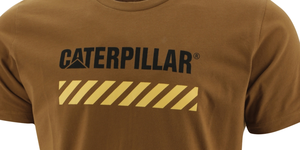 Camiseta masculina Caterpillar Work Area com logotipo gráfico, marrom, tamanho XXG