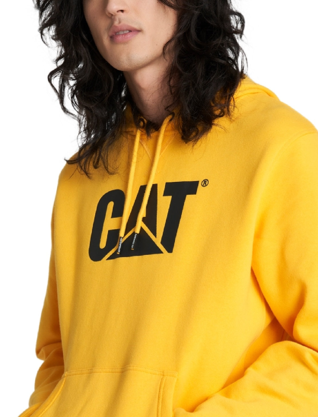 Moletom com capuz estampado com logotipo da Caterpillar masculino, amarelo, tamanho grande