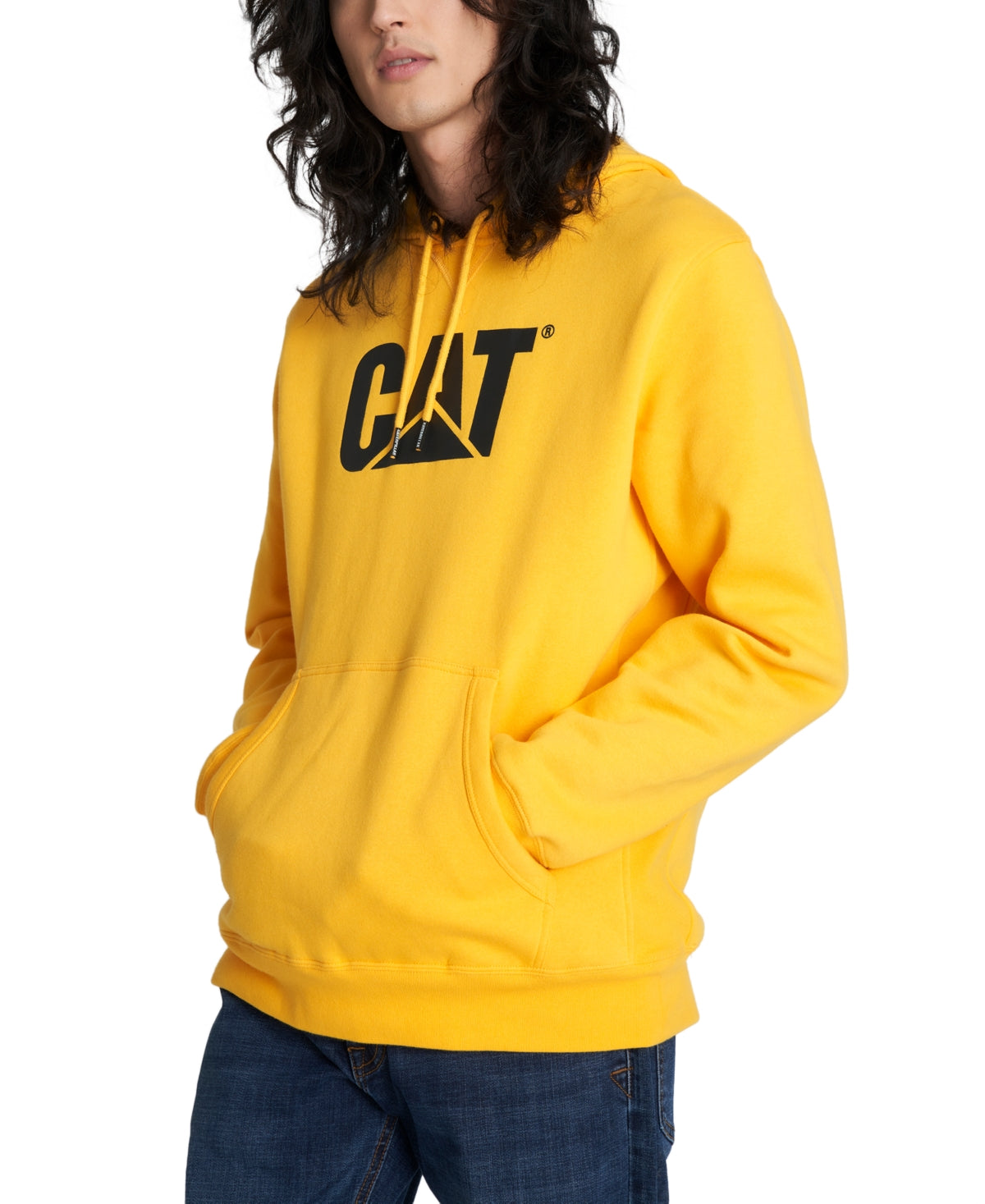 Moletom com capuz estampado com logotipo da Caterpillar masculino, amarelo, tamanho grande