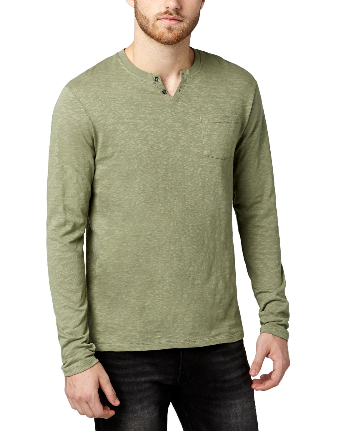Camisa masculina Buffalo David Bitton Kattie Slub Henley verde tamanho XX-G