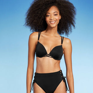 Top de biquíni push-up feminino com alça dupla Shade &amp; Shore preto 34C