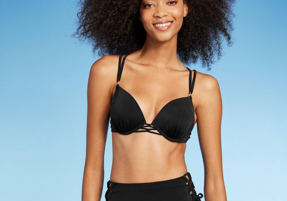Top de biquíni push-up feminino com alça dupla Shade &amp; Shore preto 34C