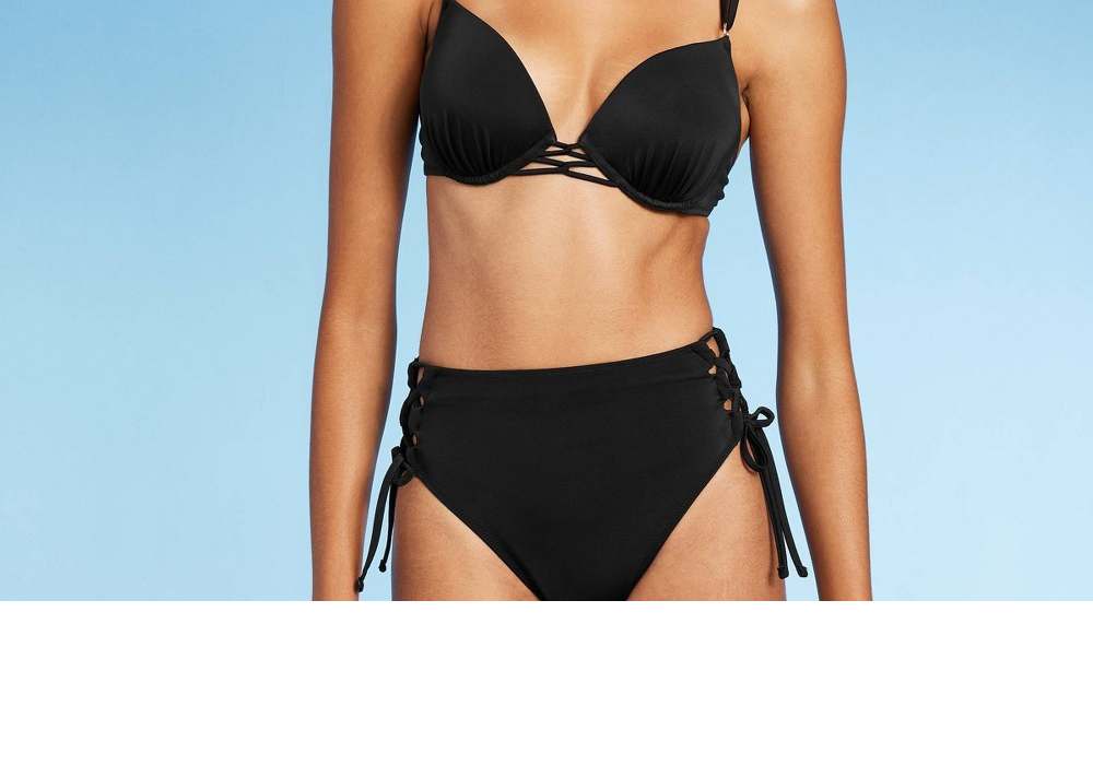 Top de biquíni push-up feminino com alça dupla Shade &amp; Shore preto 34C