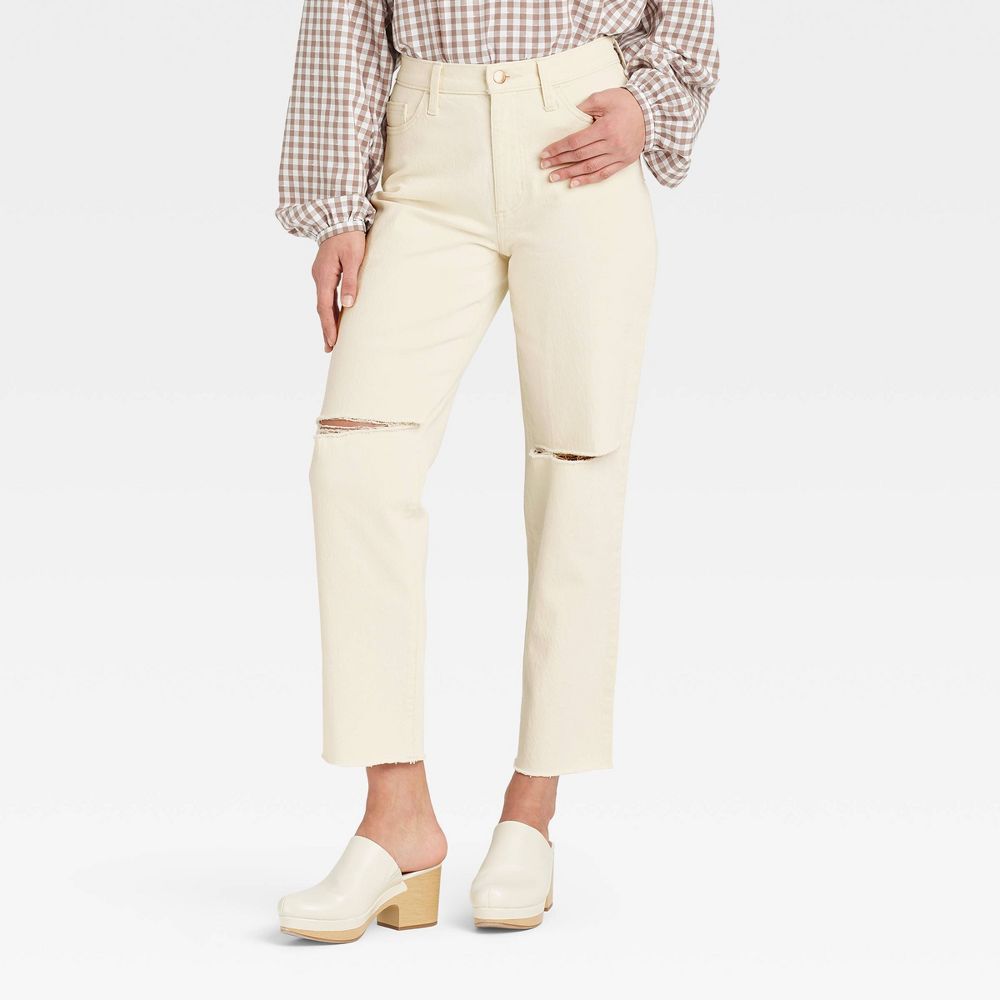 Calça jeans feminina Universal Thread de cintura super alta, vintage, reta, off-white, comprimento 16