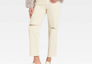 Calça jeans feminina Universal Thread de cintura super alta, vintage, reta, off-white, comprimento 16