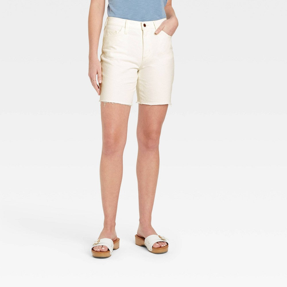 Bermuda jeans vintage de cintura alta feminina Universal Thread, branca, 12