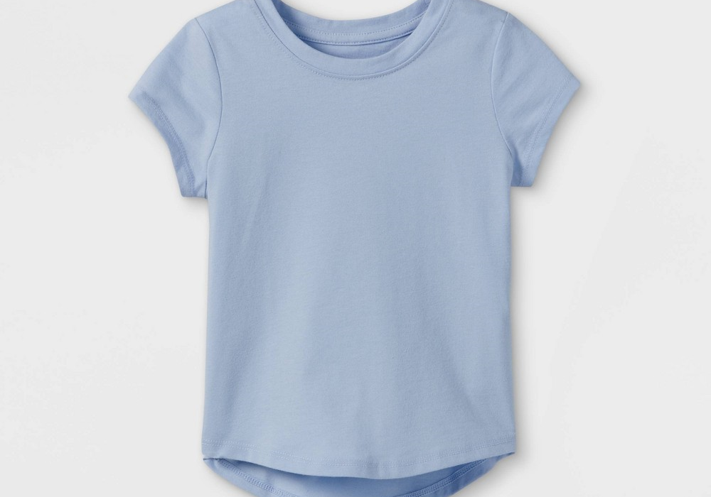 Camiseta de manga curta de malha lisa Cat &amp; Jack para meninas, azul claro, 3T