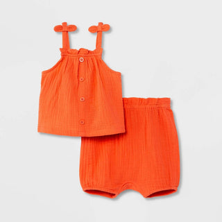 Conjunto de blusa e calcinha Sunbeam Gaze para bebês meninas, 2 peças - Cat &amp; Jack Coral Rosa 6-9 meses