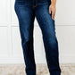 Judy Blue - Mid Rise Frayed Hem Straight Leg Jean