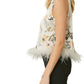 Entro - Abstract Tank Top With Feather Trim
