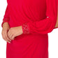 Adrianna Papell - Long Sleeve Draped Jersey With Beaded Cuffs Dress - Plus