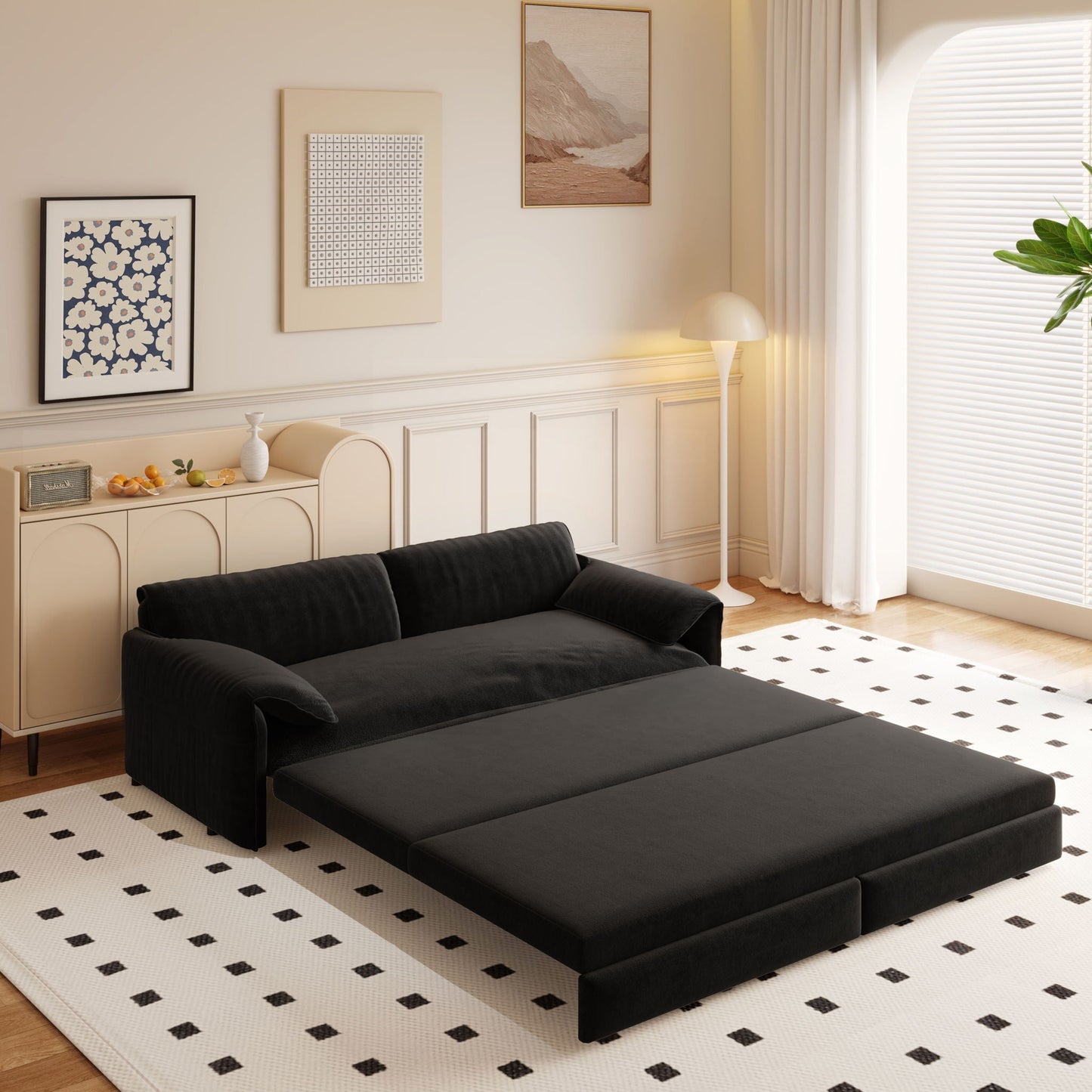 Pull Out 3-in-1 Convertible Sleeper Sofa With Side Storage