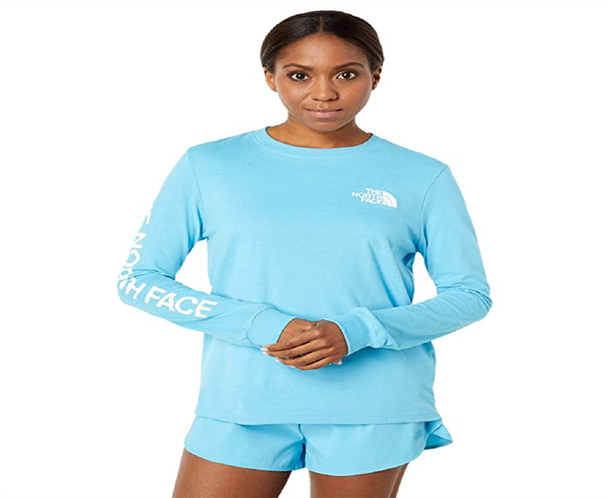Camiseta feminina The North Face Brand Proud manga comprida azul tamanho médio