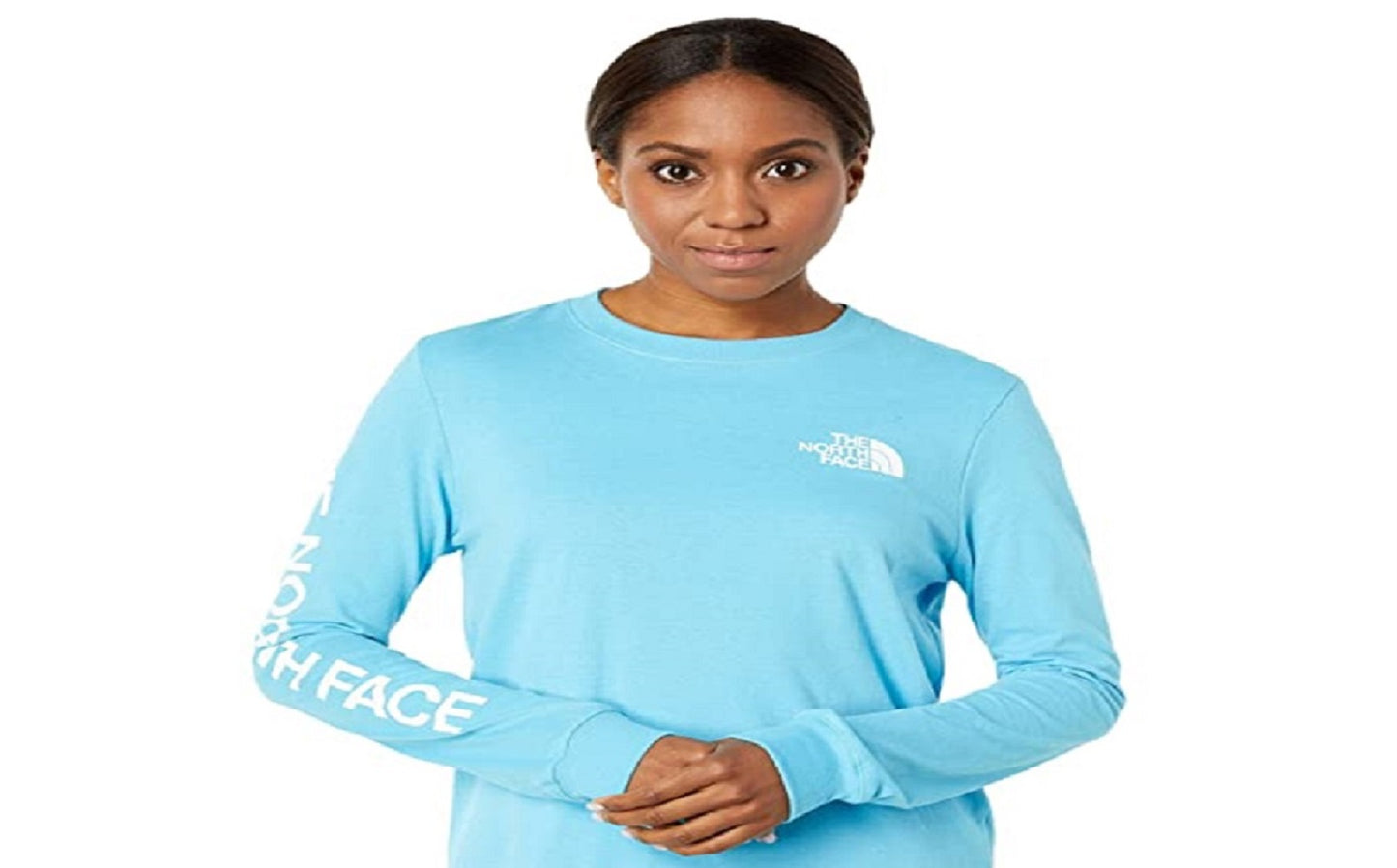 Camiseta feminina The North Face Brand Proud manga comprida azul tamanho médio