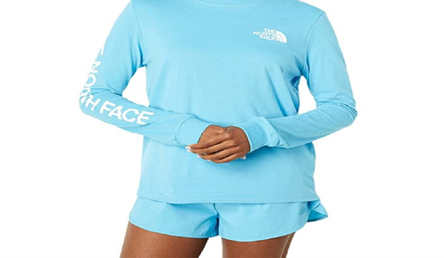 Camiseta feminina The North Face Brand Proud manga comprida azul tamanho médio