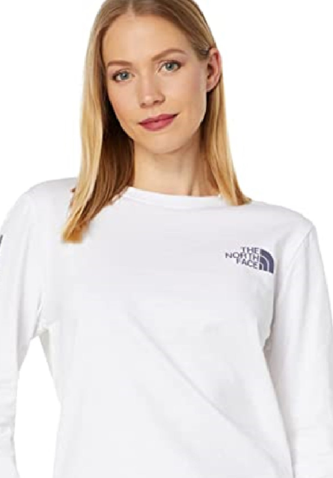 Camiseta feminina The North Face Hit Graphic de manga comprida, branca, tamanho grande