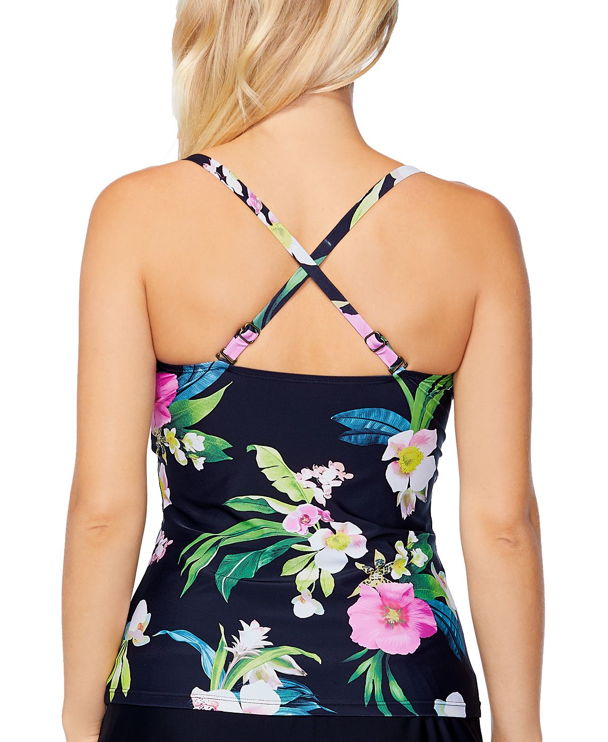 Island Escape Tahiti conversível top tankini maiô feminino preto tamanho 10