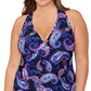 Top tankini com aro e estampa paisley plus size feminino Island Escape, preto