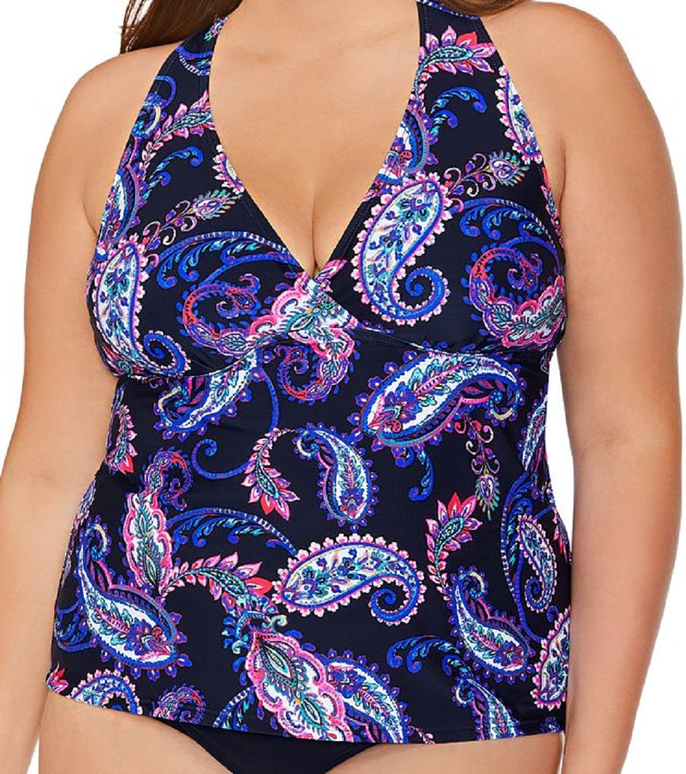 Top tankini com aro e estampa paisley plus size feminino Island Escape, preto