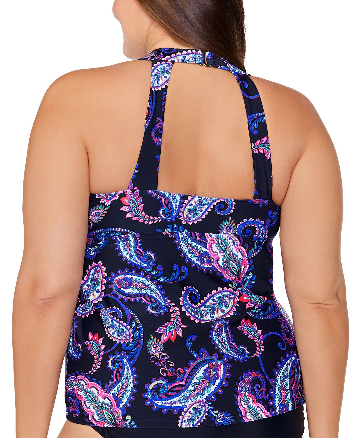 Top tankini com aro e estampa paisley plus size feminino Island Escape, preto