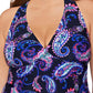 Top tankini com aro e estampa paisley feminino Island Escape, preto, tamanho 24W