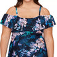 Top tankini com aro e estampa floral La Flor Island Escape feminino, preto, tamanho 18W