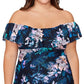 Top tankini com aro e estampa floral La Flor Island Escape feminino, preto, tamanho 18W