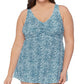 Maiô feminino estampado Lucia, tamanho grande, da Raisins Curve, azul, tamanho 14W