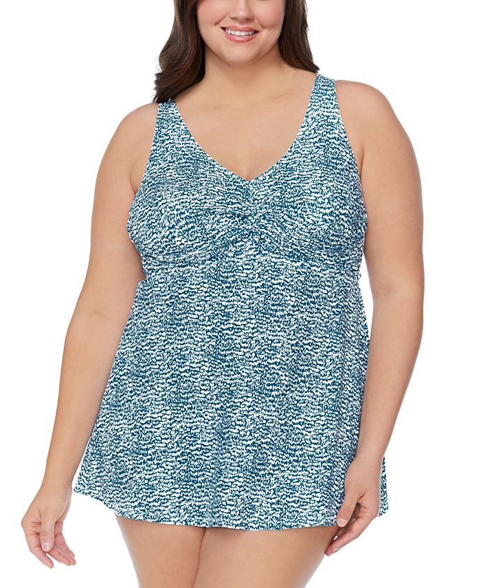 Maiô feminino estampado Lucia, tamanho grande, da Raisins Curve, azul, tamanho 14W