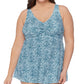 Maiô feminino estampado Lucia, tamanho grande, da Raisins Curve, azul, tamanho 14W