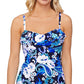 Island Escape Tankini feminino estampado com babados na frente Tahiti, maiô preto, tamanho 10