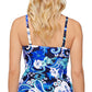 Island Escape Tankini feminino estampado com babados na frente Tahiti, maiô preto, tamanho 10