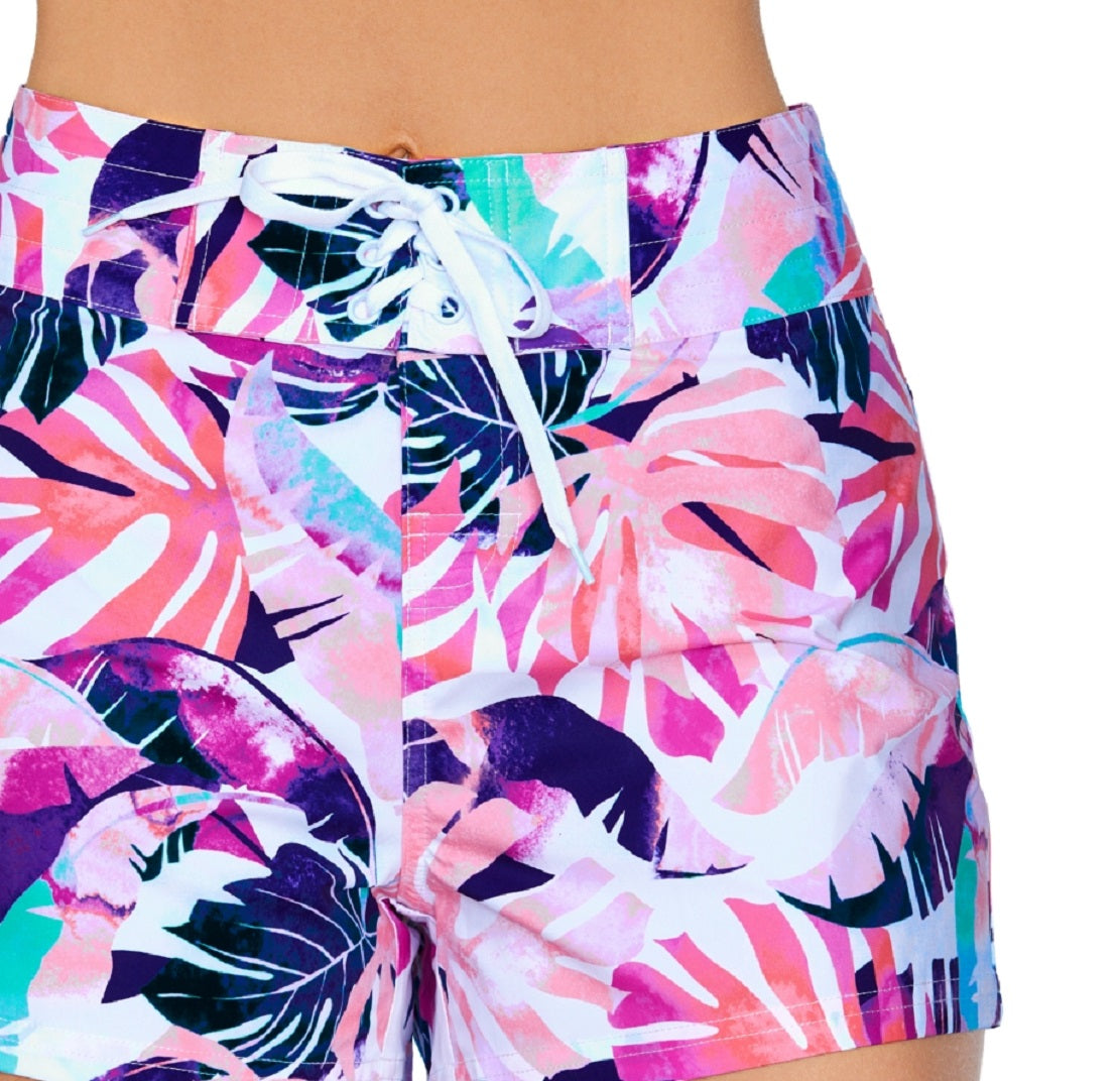 Bermuda de praia feminina Island Escape, traje de banho branco