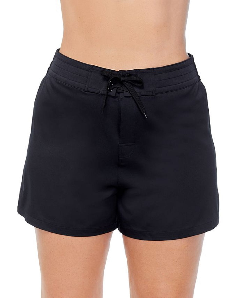 Bermuda de praia feminina Island Escape, preta, tamanho 16W