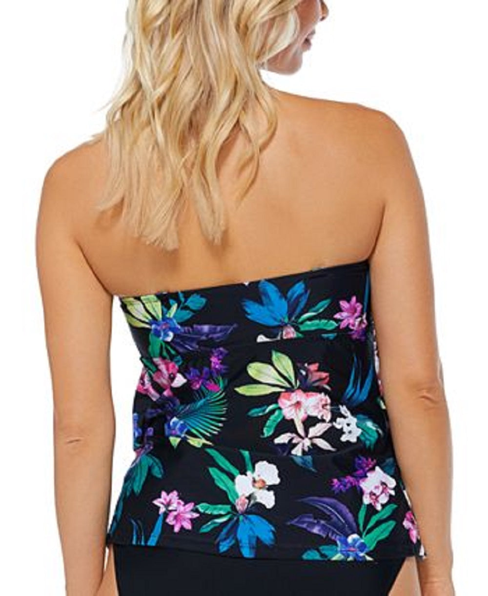 Maiô feminino Island Escape com estampa floral em camadas e tanquíni conversível, preto, tamanho 10