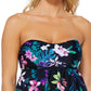 Maiô feminino Island Escape com estampa floral em camadas e tanquíni conversível, preto, tamanho 10