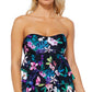 Maiô feminino Island Escape com estampa floral em camadas e tanquíni conversível, preto, tamanho 10