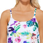 Maiô tankini estampado feminino Island Escape Cape Town, tamanho 8, branco