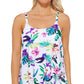 Maiô tankini estampado feminino Island Escape Cape Town, tamanho 8, branco