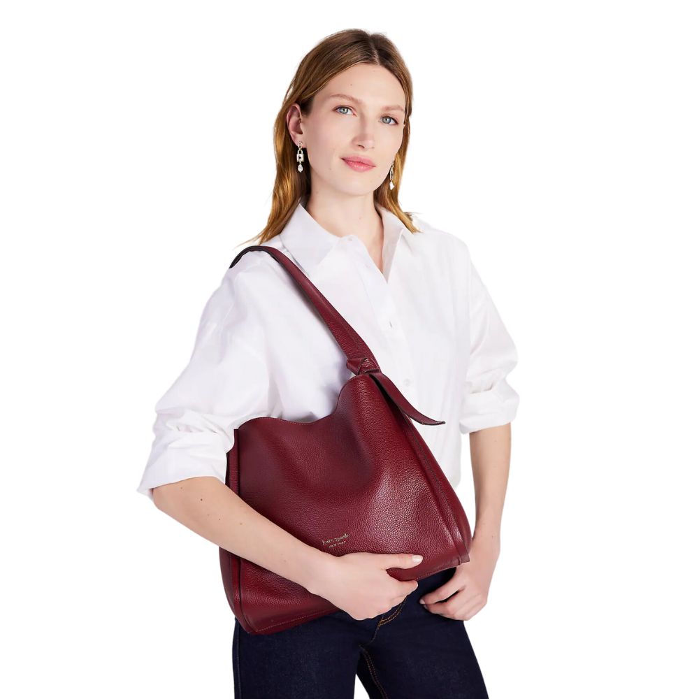 Bolsa de ombro feminina Kate Spade New York Knott em couro granulado, vermelha, tamanho regular